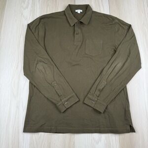 Sunspel Polo Shirt Long Sleeve Pique Cotton Made Portugal Green Men's Size XL